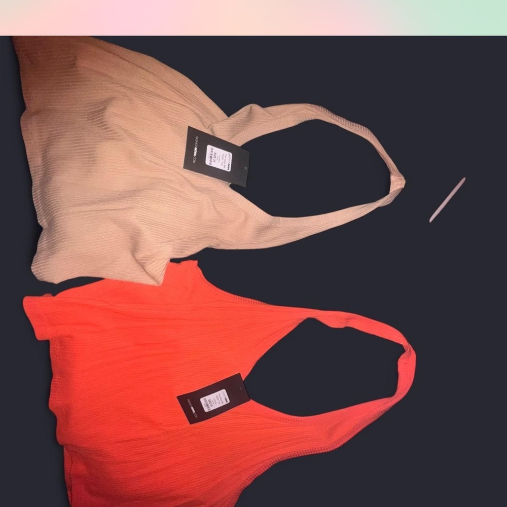Fashion Nova Ribbed Knit Tank Top in Beige and orange.